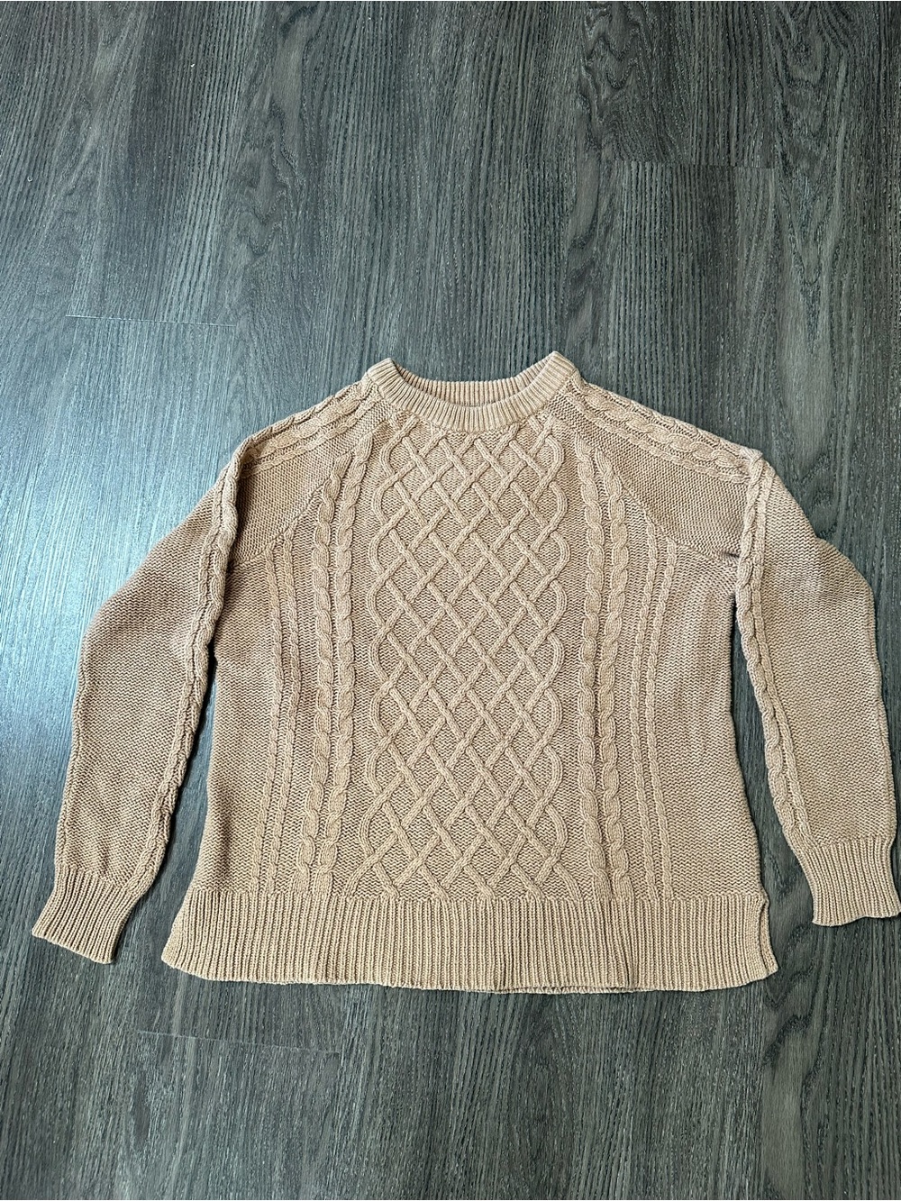 Old Navy Women’s Tan Solid Cable-Knit Crew Neck Pullover Sweater Long Sleeve M
